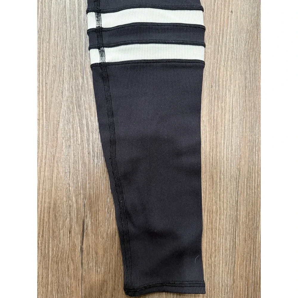 Alo Yoga High-Waist Legit Leggings Black Varsity Stripe Ribbed‎ Sz M